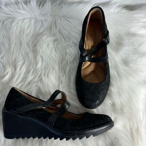 Comfortiva Alice Black Matte Metallic Mary Jane Wedges Sz 8